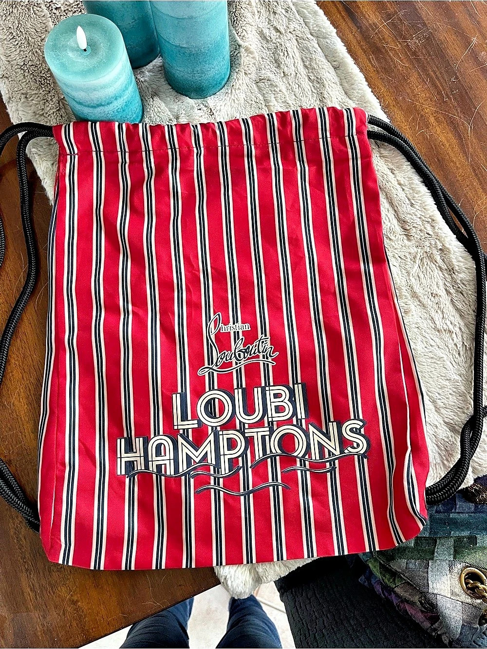 Christian Louboutin Loubi Hamptons Striped Drawstring Backpack Rare